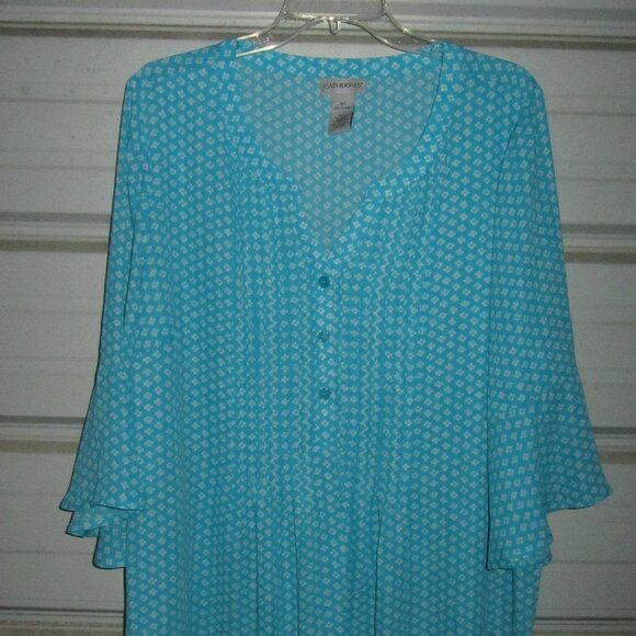 2X Plus Size 22/24 Catherines Blue Print Blouse top shirt - Picture 2 of 5